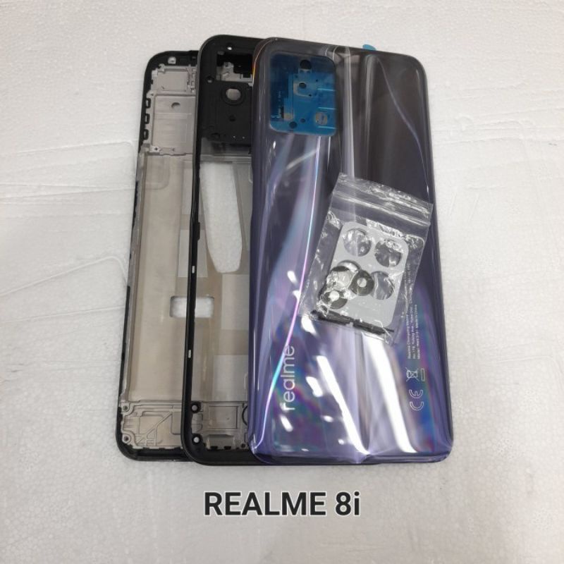 FRAME+BACKDOOR TULANG TENGAH LCD KESING CASING HOUSING FULLSET REALME 8I TUTUP BELAKANG REALME 8i ORIGINAL