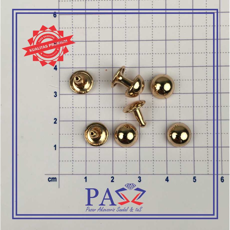 Paku keling Kenop 9mm BB Gold (harga per 100set)