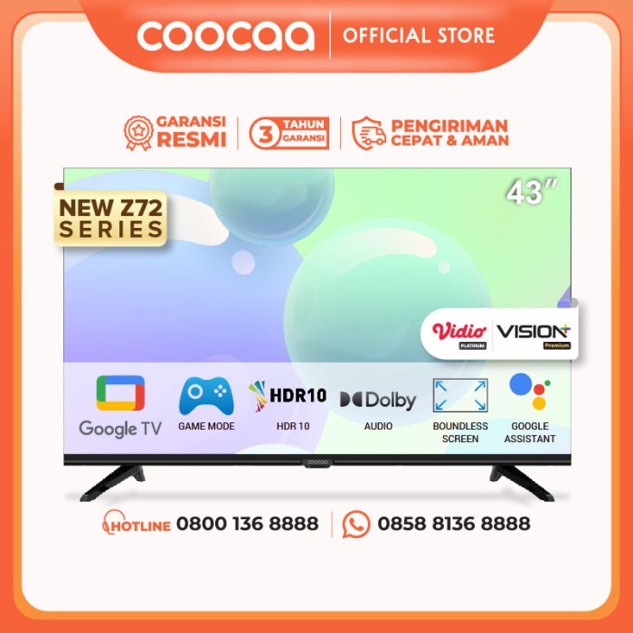 [Google TV] COOCAA 43 Inch Smart LED TV - Flicker Free (COOCAA 43Z72) MURAH