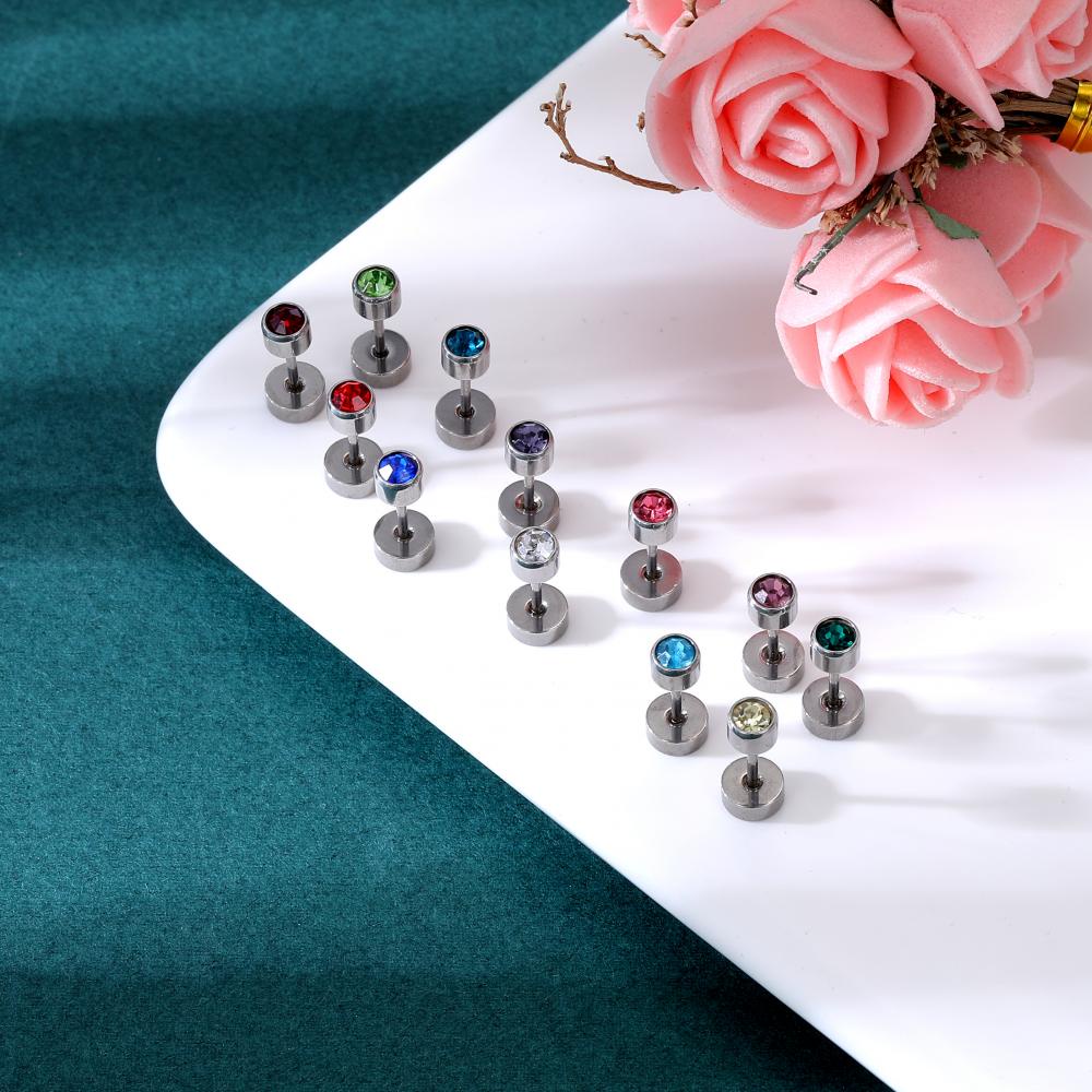 1set Multicolor Kristal Stainless Steel Stud Earrings Mutiara Bola Kristal Tulang Rawan Stud Earrings Helix Keong Tindik