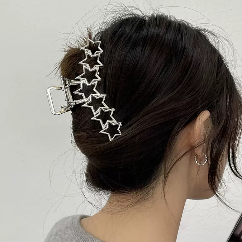 Magic789 Korea Perak Logam Terkait Bintang Rambut Cakar Klip Untuk Wanita Perempuan Nonslip Geometris Besar Hair Clamp Barrettes Clamp Aksesoris Rambut