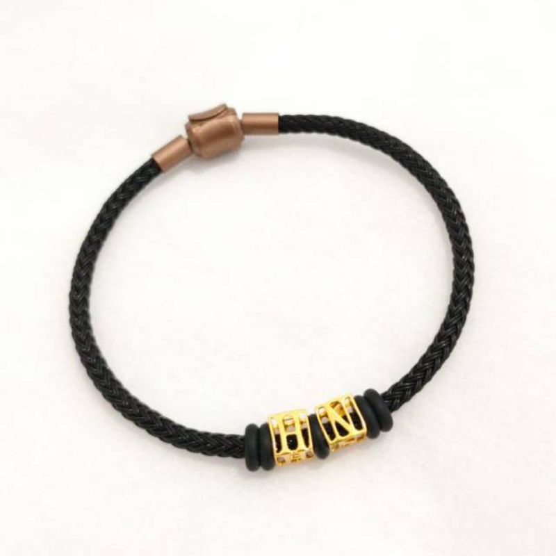 gelang tali 2 huruf model kubus elegant emas asli