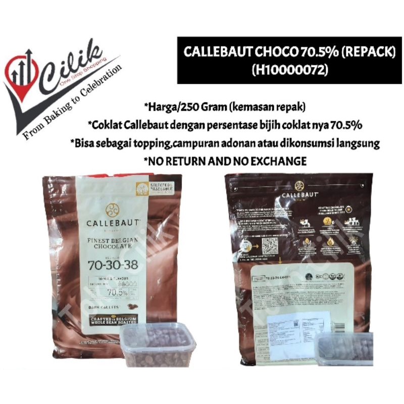 

coklat choco callebaut 70% repack 250 gram topping kue brownies