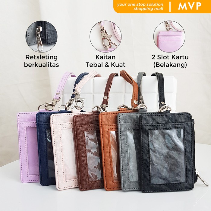 

LIMITED EDITION Lanyard Retsleting Name Tag ID Card Holder Kulit Sintetis Coklat Tua Code 1190