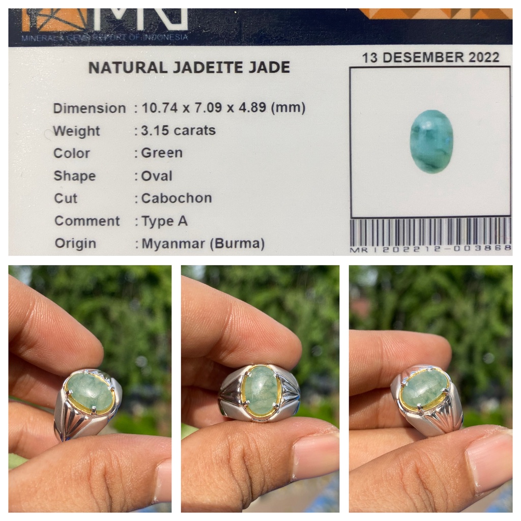 Natural 3.15ct Jadeite jade Giok Type A Myanmar Burma ring Perak