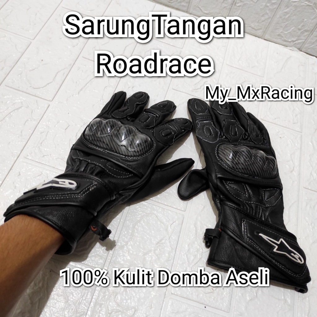 Sarung tangan roadrace HITAM ORIGINAL KULIT DOMBA ASLI hitam bikers glove motor sarung tangan motor berkendara riding or drag or sunmori BISA COD