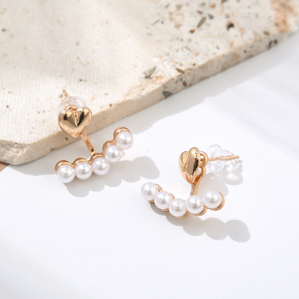 Wanita Elegan Korea INS Ladies Bridal Logam Berbentuk Hati Mutiara Anting Pesta Pernikahan Zirkon Mengkilap Indah Stud Earring Gadis