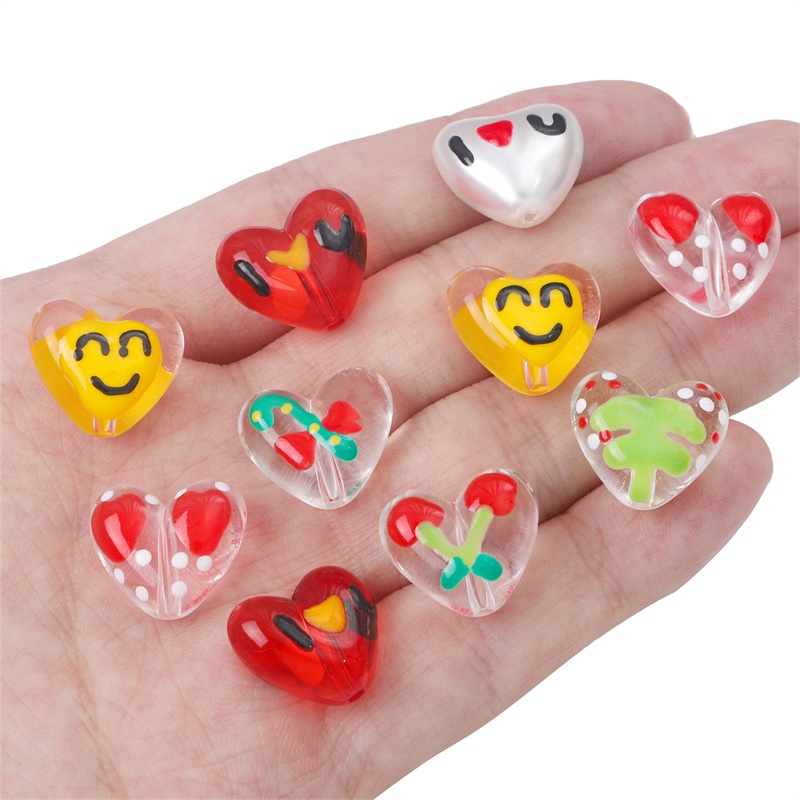 Resin drop oil love beads pattern beads Dengan Manik-Manik Berlubang Manik-Manik Jarak Longgar Digunakan Kalung Anting DIY Membuat Kerajinan Perhiasan