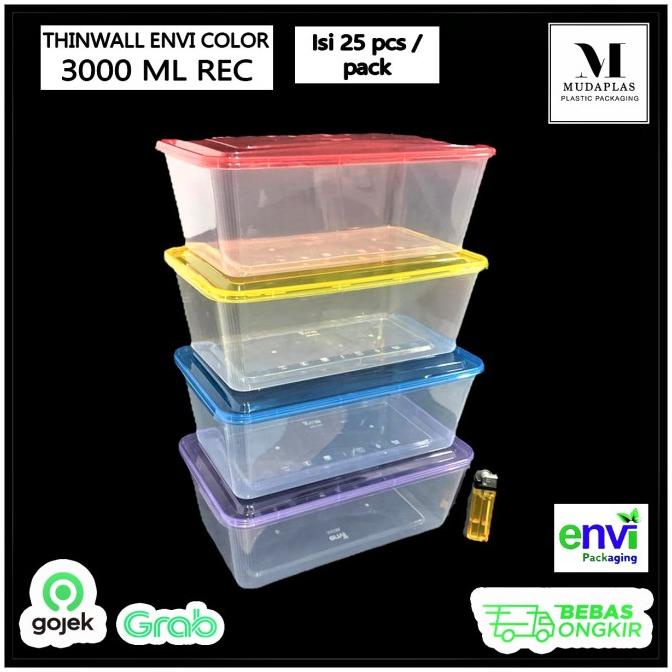Kotak Makan Plastik Thinwall Warna 3000 ml Rectangle ENVI isi 25 pcs