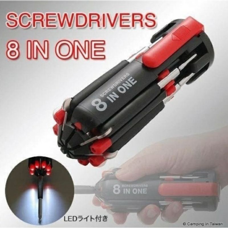 Set Obeng 8 in 1 Multi Screwdriver Obeng Senter Multifungsi servis Hp