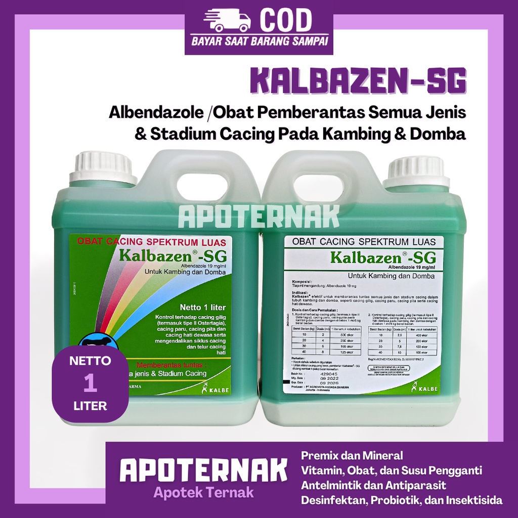 KALBAZEN SG 1 Liter | Obat Cacing Oral Semua Jenis &amp; Stadium Cacing Pada Kambing Domba | Albendazole | KALBE