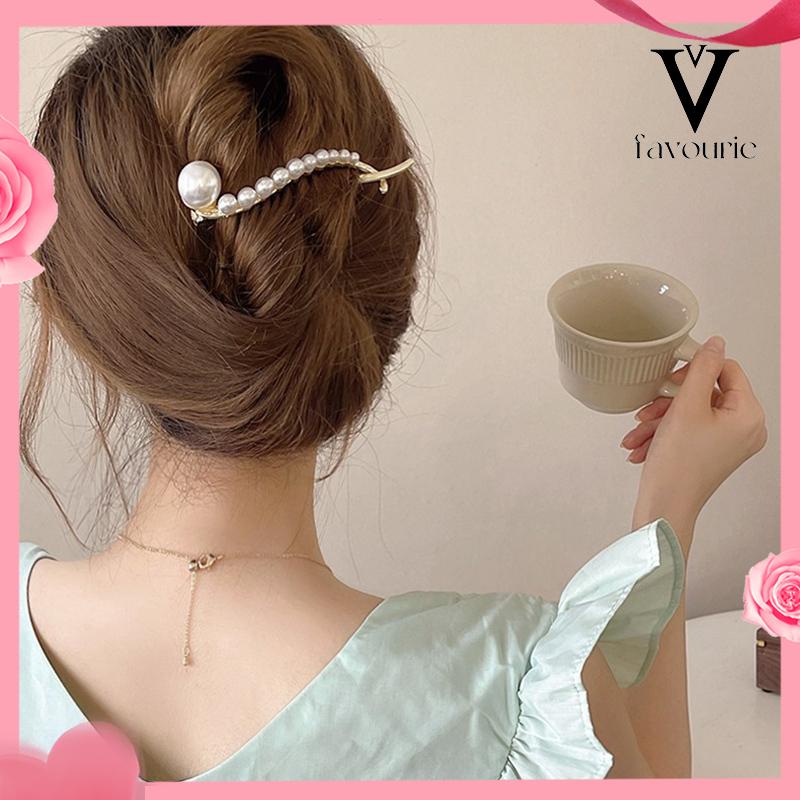 CODRetro Pearl Hairpin Elegan Alloy Jepit Rambut Claw Aksesori Rambut Fashion Wanita-FA