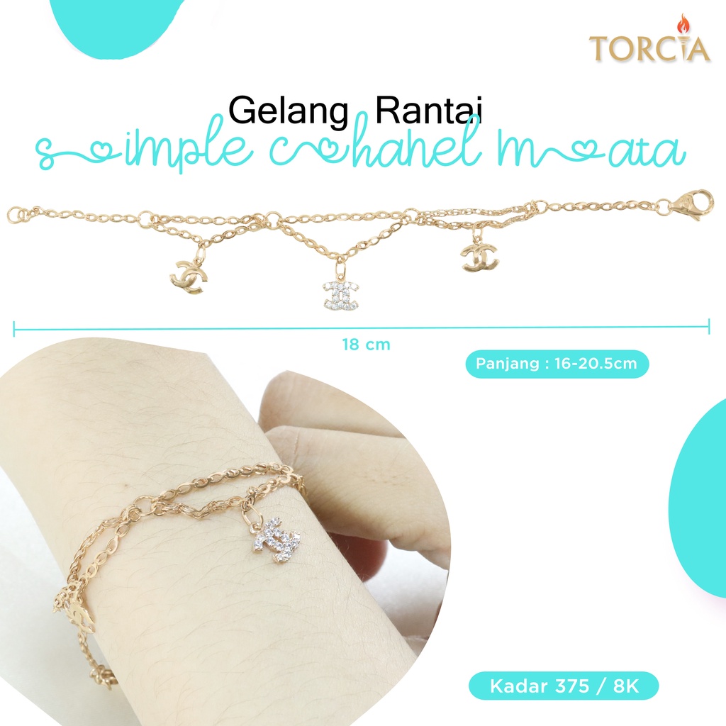 Gelang Rantai Emas Asli Simple Logo Brand Mata Kadar 375 Torcia
