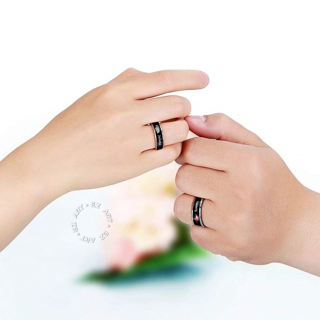 2Pcs CINCIN COUPLE CUSTOM NAMA TEMA PASANGAN SAYAP ANGEL &amp; DEVIL STAINLESS STEEL ANTI KARAT