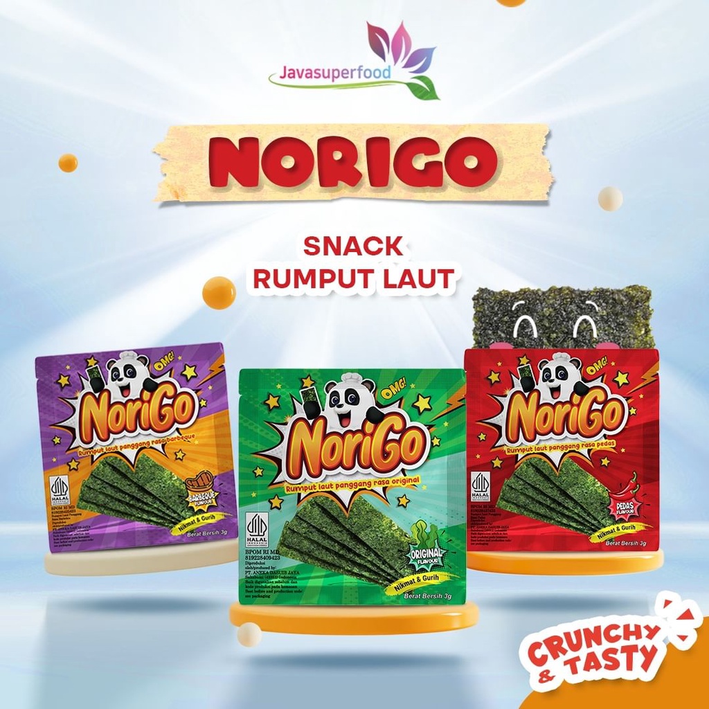 

Norigo - Nori Snack Seaweed Rumput Laut ( 1 Box = 12 sachet ) Halal