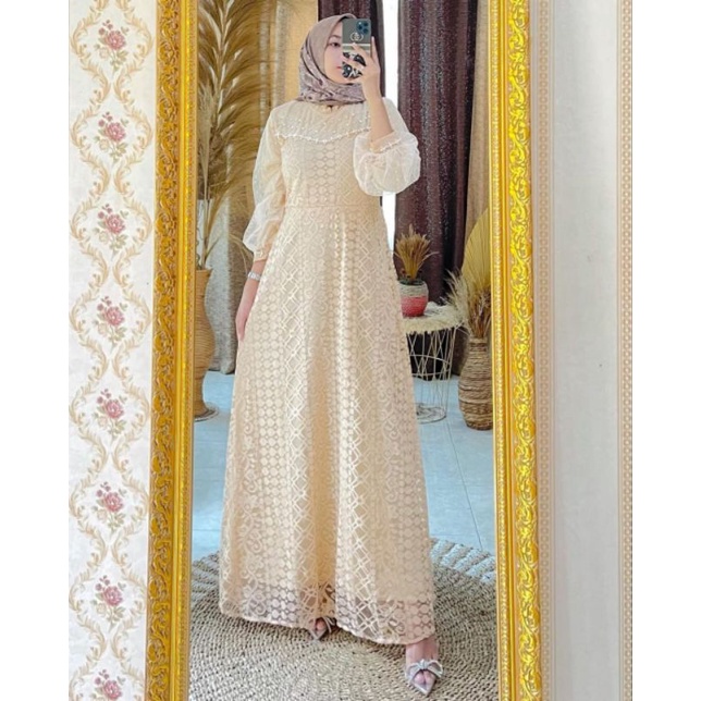 Gamis brukat ozias aksen mutiara