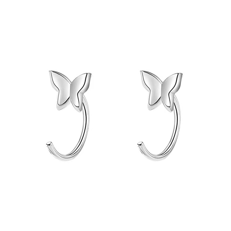 Anting Perak Tipe C Korea Untuk Wanita Sederhana Kupu-Kupu Ear Hook Fashion Earring Aksesoris Perhiasan