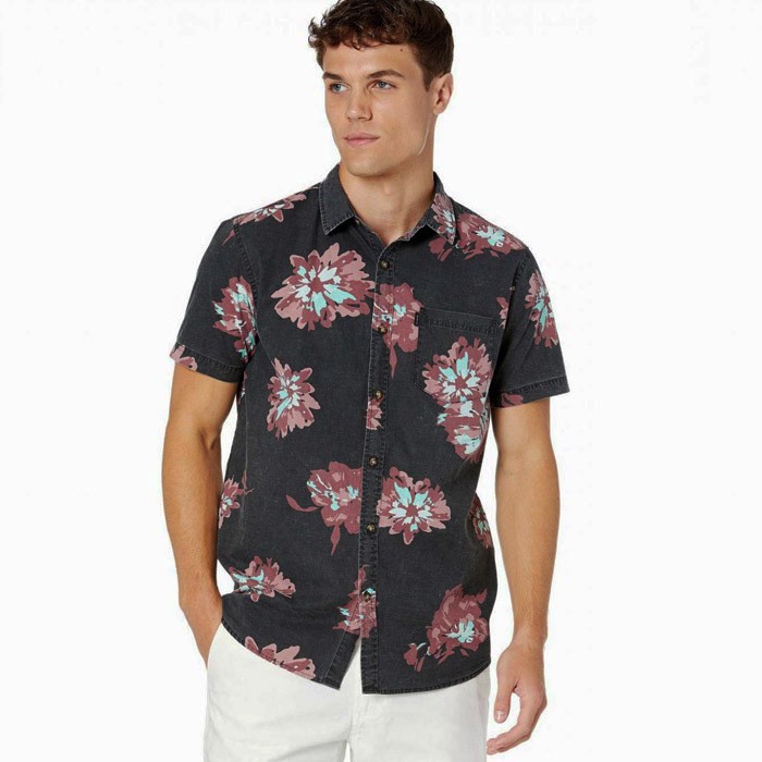 Kemeja Rip Curl Conner Flyer SS Shirt Washed Black Floral RIPCURL ORIGINAL