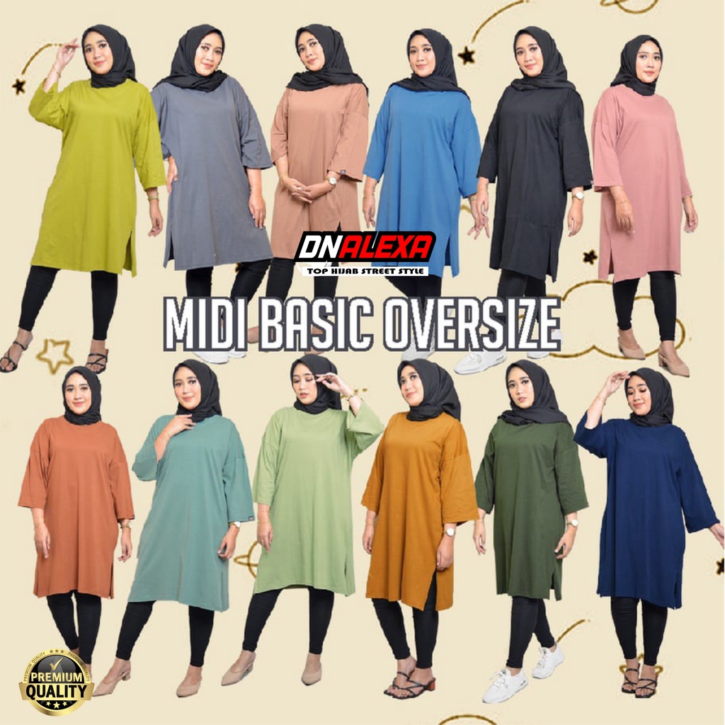 DNALEXA BASIC LONG TUNIK POLOS / 100% CATTON COMBED 24s PREMIUM IMPORT / ATASAN LENGAN 7/8 VIRALL / 