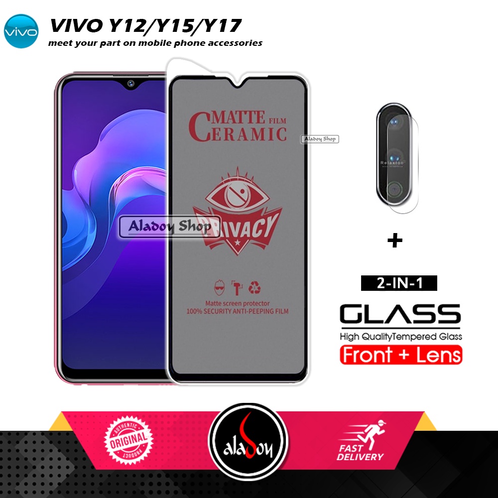 PAKET 2IN1 Anti Gores Privacy Vivo Y12/Y15/Y17 + Tempered Glass Kamera