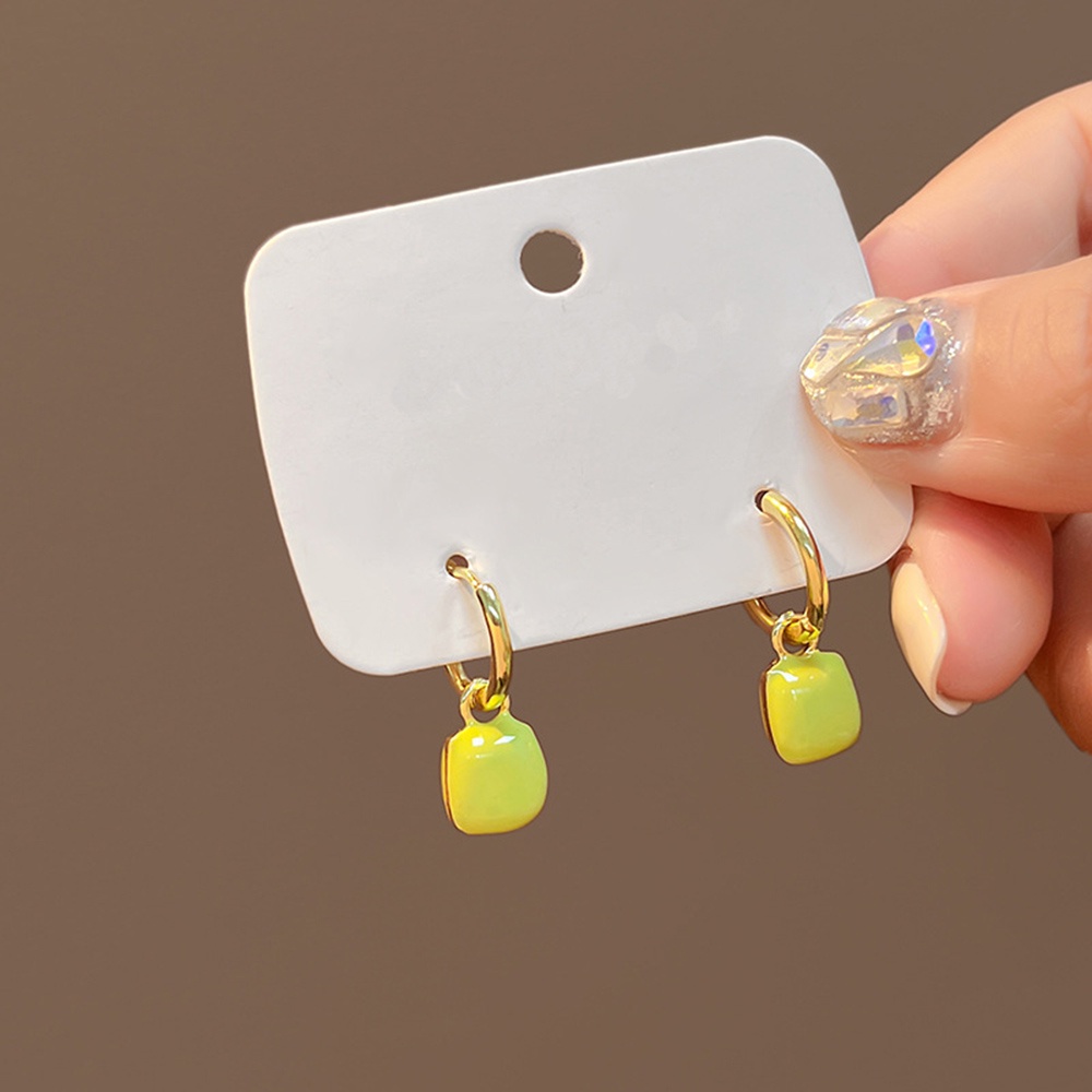 Anting Tetes Hati Enamel Hijau Putih Sederhana Untuk Wanita Elegan Warna Emas Cinta Persegi Menjuntai Earring Perhiasan Pesta