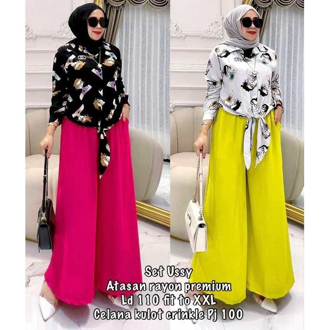 Set Ussy, SETELAN WANITA SUPER CANTIK MODIS FIT XXL LD 112 BAHAN ATASAN RAYON PREMIUM KULOT CRINCLE AIRFLOW TERMURAH OOTD