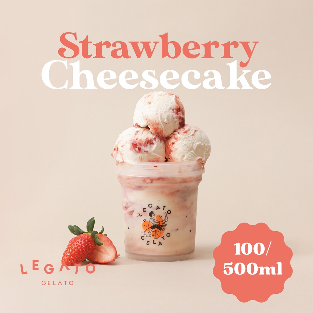 

LEGATO GELATO - Strawberry Cheesecake Pint 500 mL Cup 100 mL Ice Cream Gelato Dessert Es Krim Eskrim 500mL 100mL Frozen Cemilan Creamy Fresh Sweet Manis Refreshing Murah