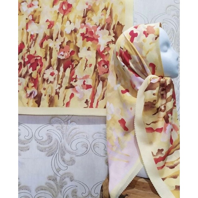 HIJAB VOAL MOTIF BF KUNING