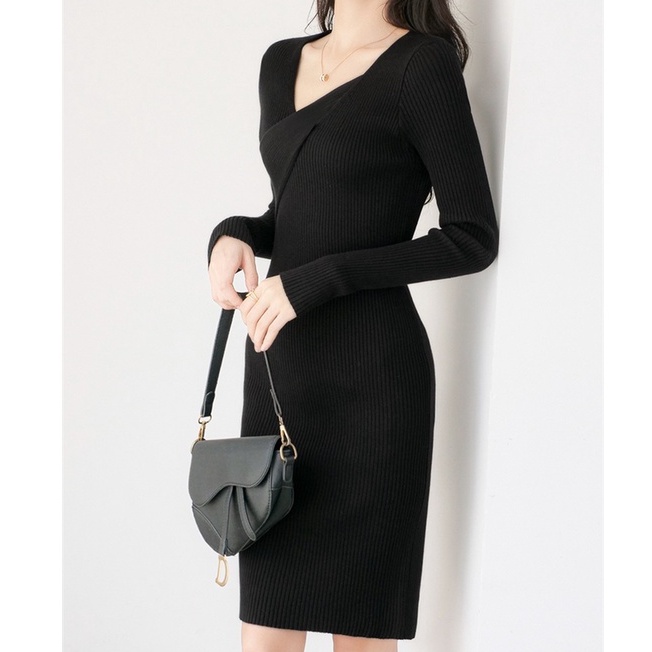 【Elegant】Bodycon Long Sleeve Knitted  Mini  Dress  2306