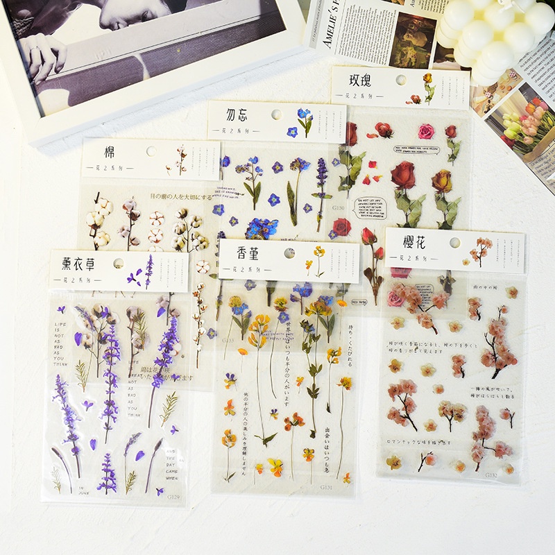 

Sticker Transparan Flower Aesthetic Diary Journal Stiker Motif Bunga Journaling 1 Lembar daisy sakura cantik