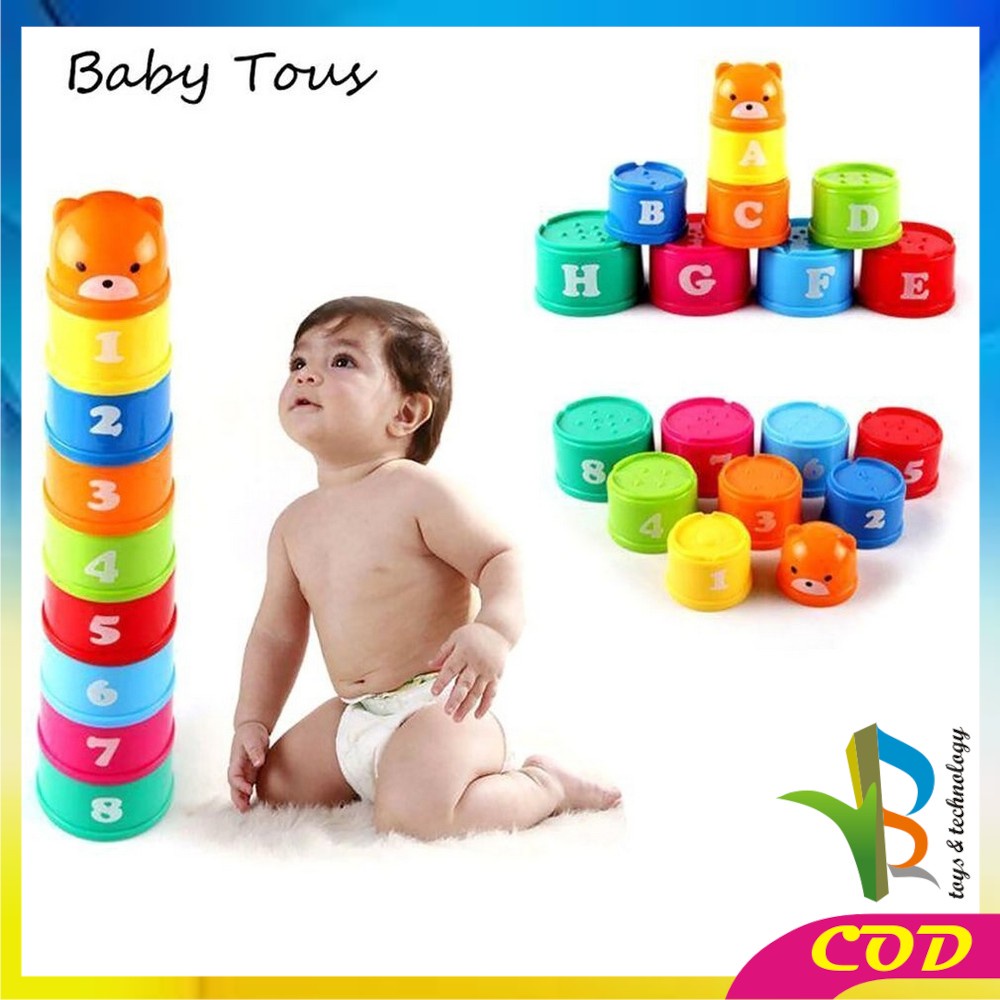 RB-M21 Mainan Anak Stacking Cup / Mainan Susun Gelas 9PCS Mainan Edukasi Bayi Angka Dan Alfabet