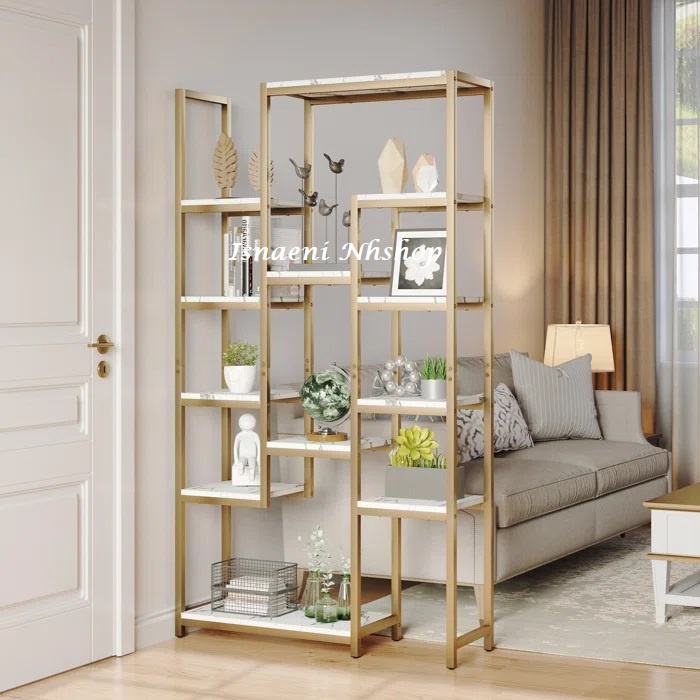 Rak Buku Minimalis Nordic Lantai Emas Multi-lapisan Rak Partisi Ruang Tamu Rak Buku Samping Sofa Mew