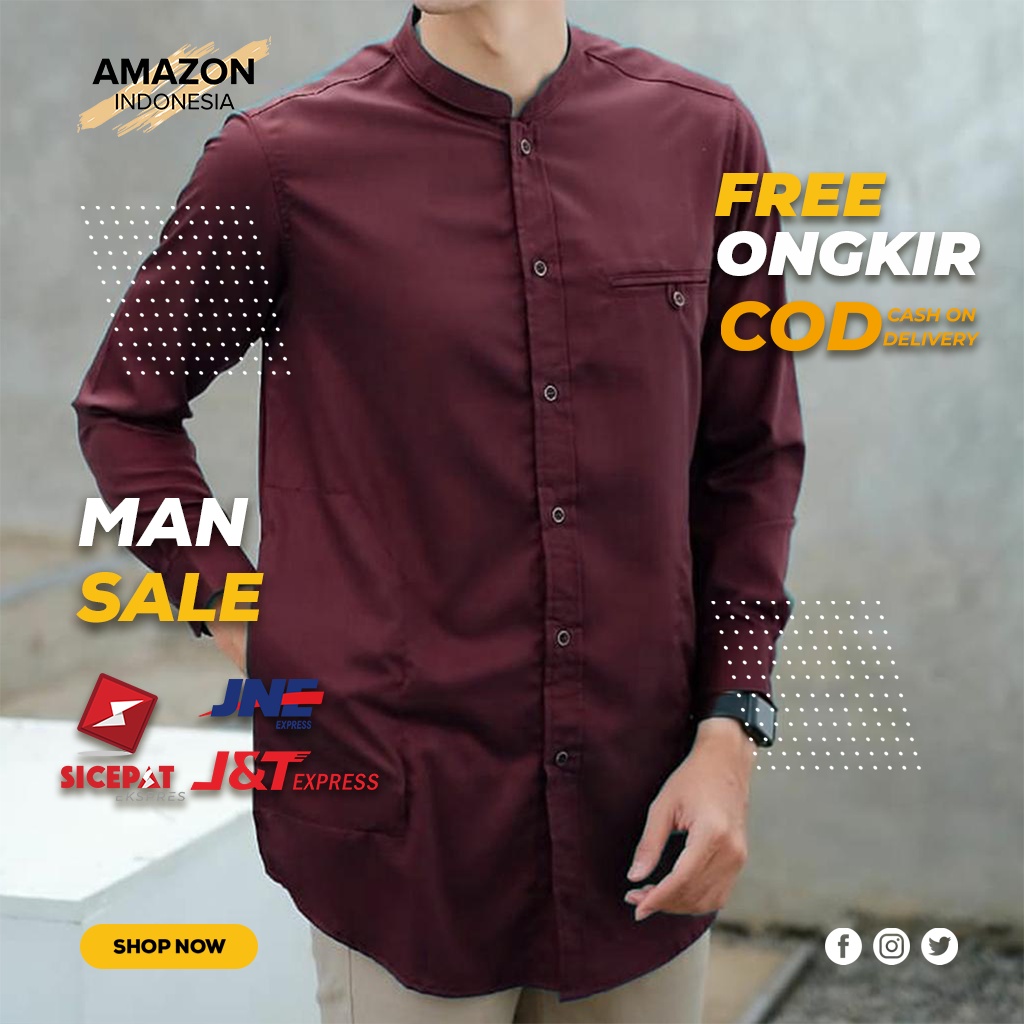 BAJU KOKO PRIA WARNA MAROON KEMEJA MUSLIM BAHAN TOYOBO DINGIN ORI NON STRETCH GOOD QUALITY MURAH