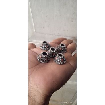 mendak susun perak asli berhias batu permata yakut