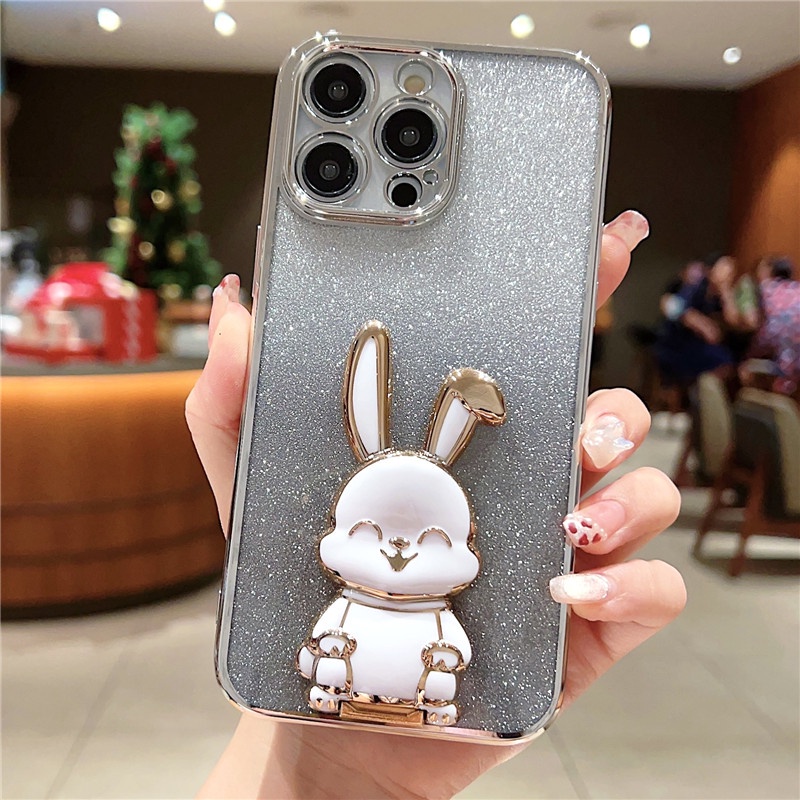 Casing Ponsel Secara Bertahap Berubah Warna Kompatibel Untuk iphone14 13 12 11promax x xs xsmax shockproof soft shell Stand alone rabbit mobile phone bracket back cover