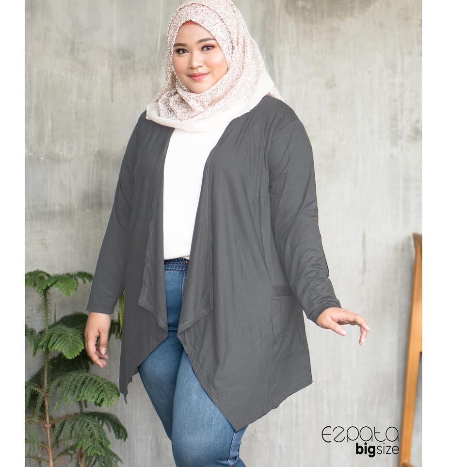 ⇠ Ezpata Cardigan Cardi Outer Wanita Big Size Lengan Panjang Polos Jumbo Kaos Rayon ⇜
