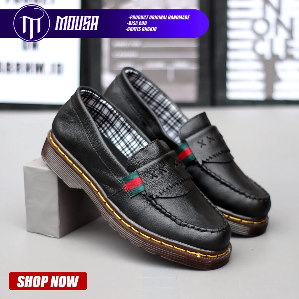 Sepatu Docmart Slip On Pria Pantofel Hitam Kulit Asli Mousa Saber