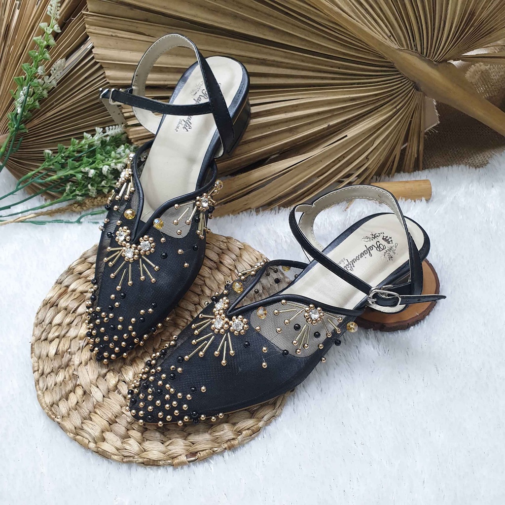 sepatu wedding pesta rullye hitam tali 3 cm