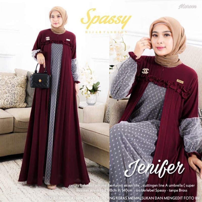 [Fashion Muslim] Gamis JENIFER | QONITA |  ALHAYA CERUTY babydoll motif | Maxy dress kondangan terbaru | terlaris