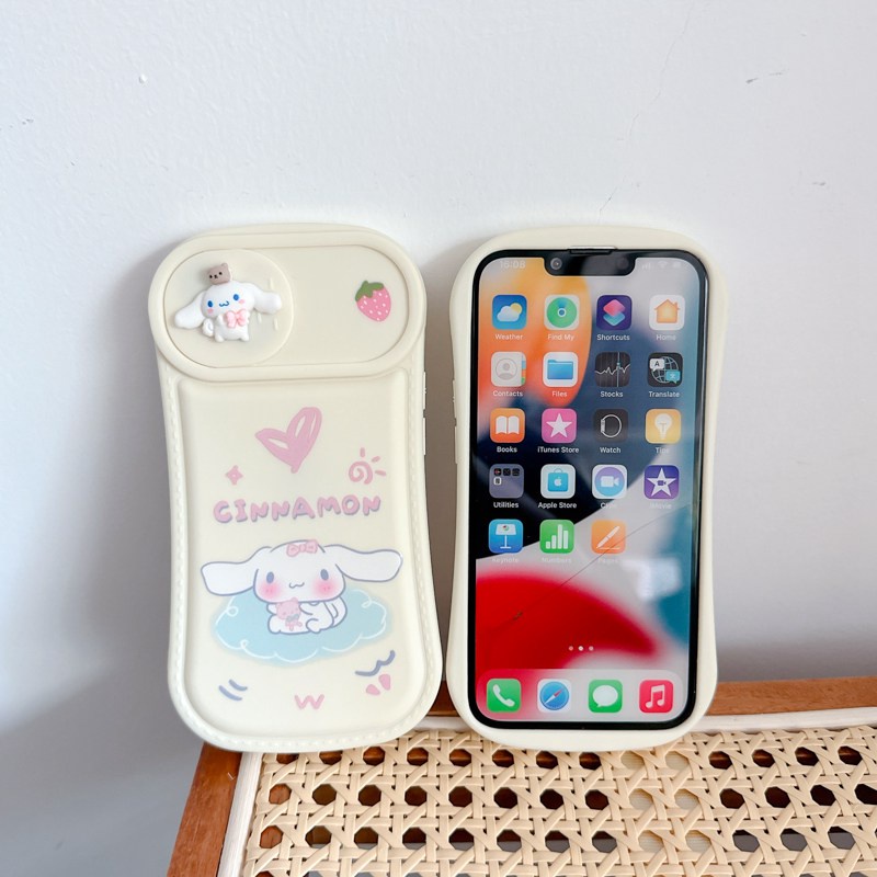 Pochacco &amp; Cinnamoroll Doll Push The Window Cover Soft Case iP iPhone 11 12 13 14 Pro Max White Casing Apple