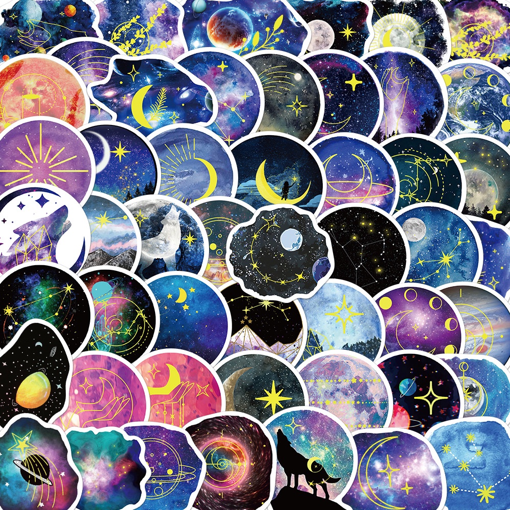 50pcs/set Moonlight Planet Graffiti Stiker Koper Laptop Notebook Gitar DIY Stiker Tahan Air