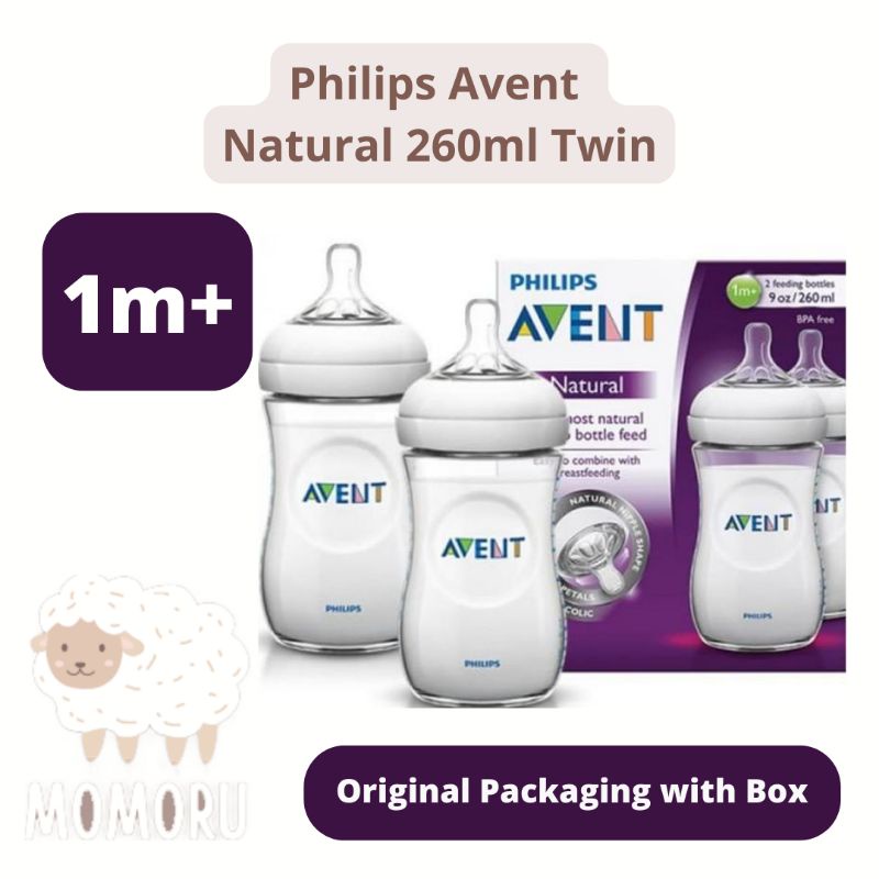 Philips Avent Natural Bottle 260ml 1M+ Wide Neck Twin Isi 2 Botol Susu Philips Avent