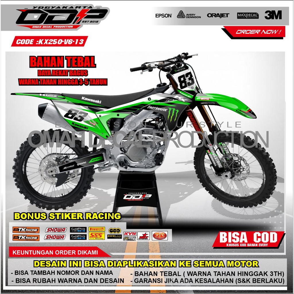 DECAL KX 250 V6 2020 FULL BODY DEKAL BODY SET KX 250  2012 - 2017  NEW STICKER MOTOR KX 250 NEW STIK