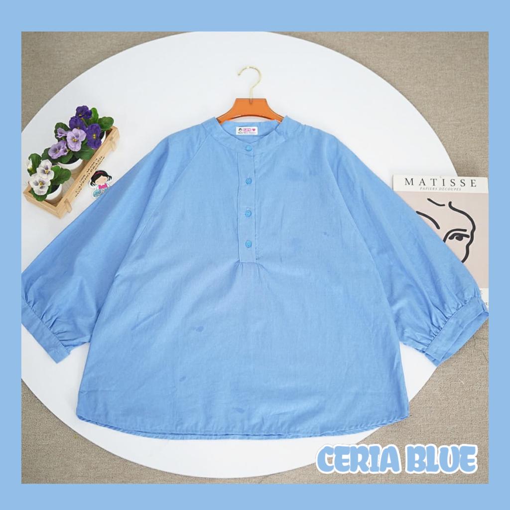 BEFAST - ZFS Blouse LIDI Linen Kerah Sanghai Kancing Hidup / CERIA LINEN BLOUSE / HEM Wanita Casual / Atasan Lengan 3/4 / Pakaian Kekinian Wanita Kerja / Kemeja Polos Formal / Outifit Daily Wanita Simple