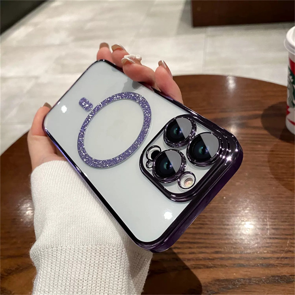 Casing Lensa Perlindungan Kamera Mewah Untuk iPhone 14 Pro Max Plus Case13 12 Pro Max14 Plus Cincin Magnetik glitter Canggih Tertutup Penuh Perlindungan shockproof Transparan soft case