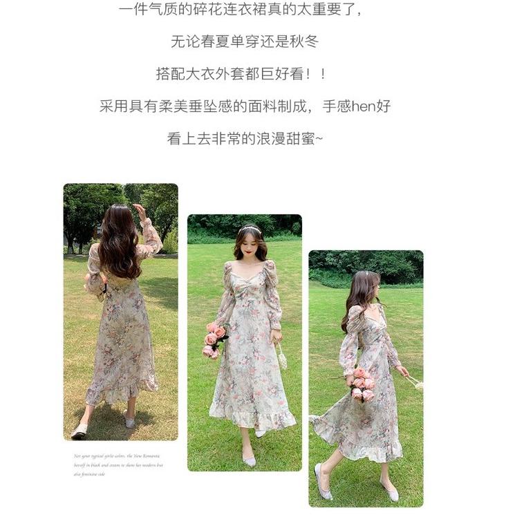 Harga Bersahabat D0473 TIFFANY KOREAN STYLE FLORAL VINTAGE MIDI DRESS PANTAI HIJAB FRIENDLY
