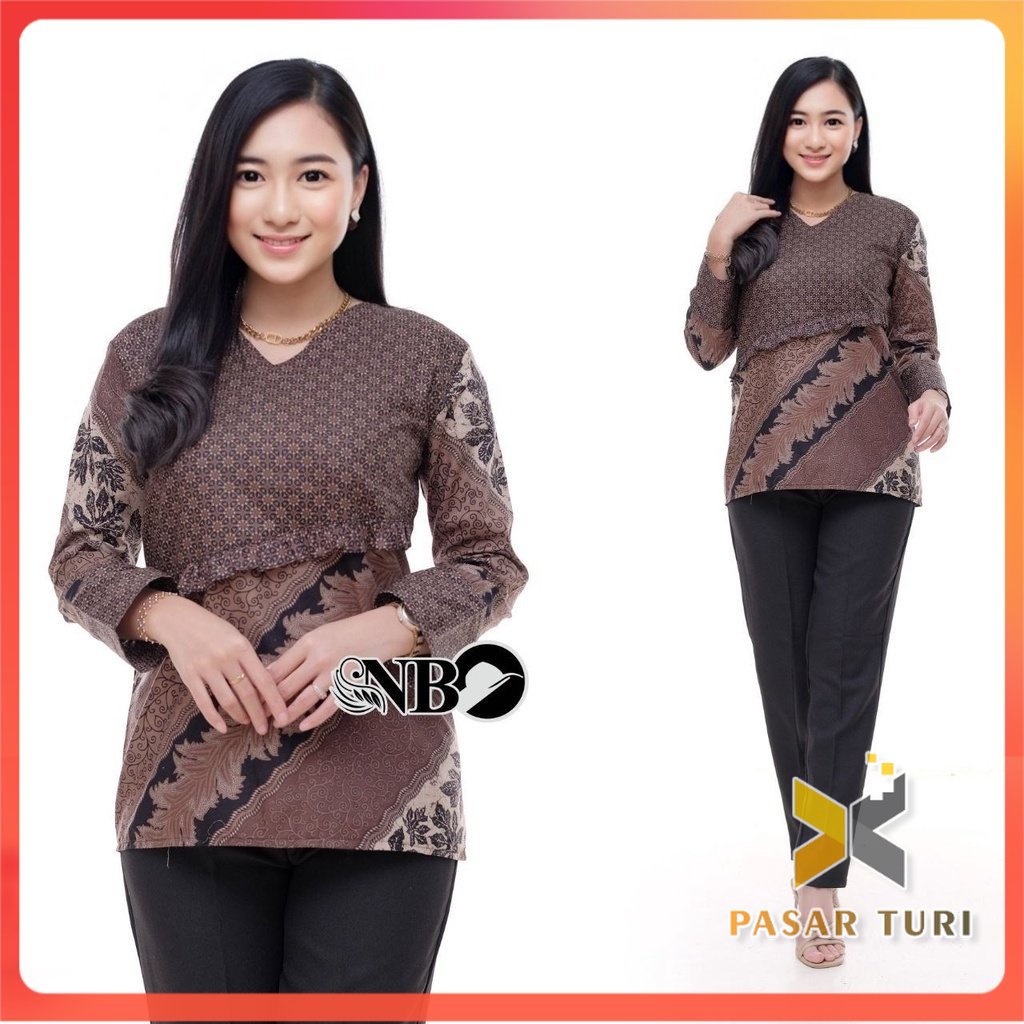 BATIK WANITA MODEL TERBARU BLOUSE KERJA KEKINIAN BLUS KANTOR MODERN