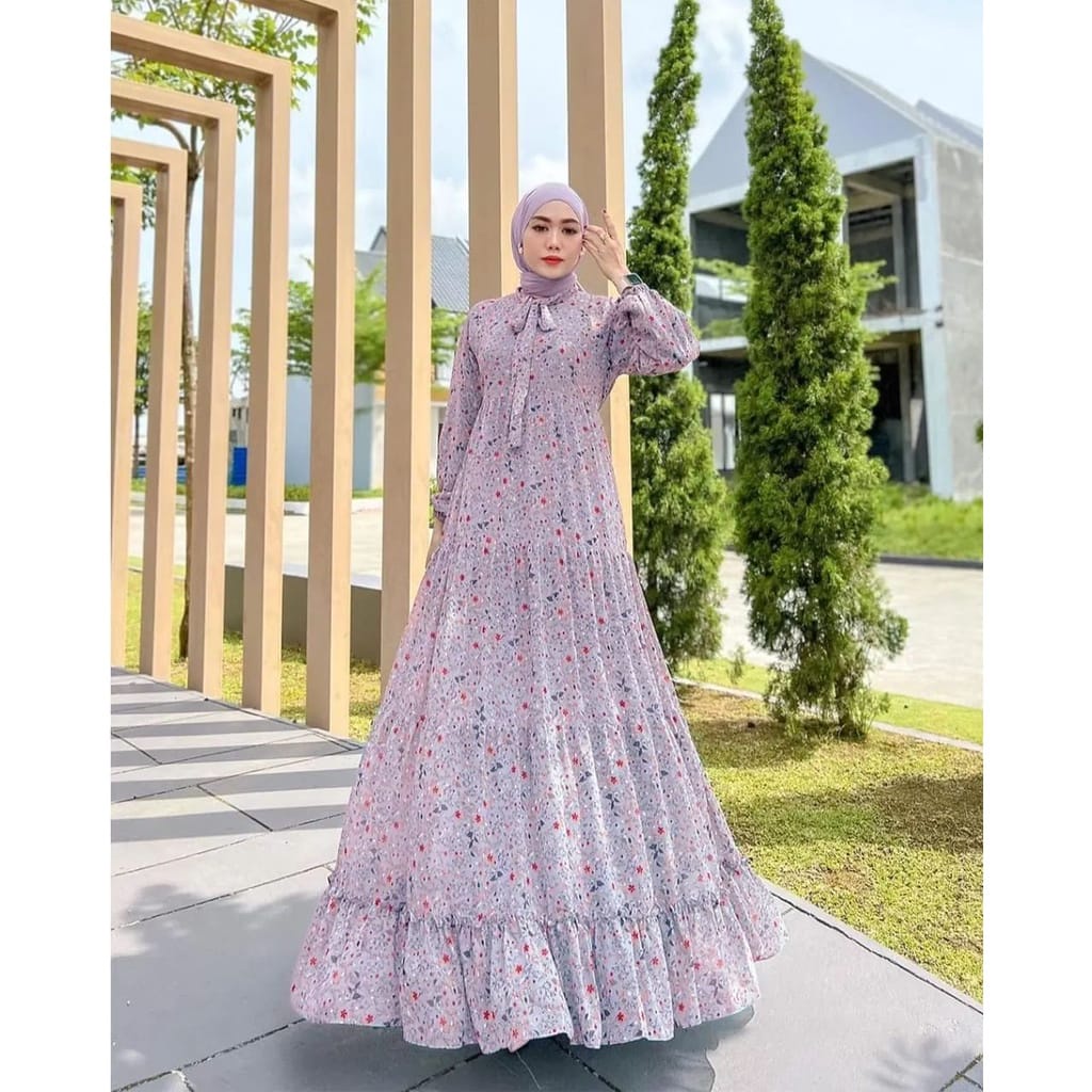 Gamis Motif Bunga Terbaru Seina Dress Baju Kondangan Wanita Kekinian Ceruty Babydoll Busui Friendly Gamis Pesta Mewah Elegan