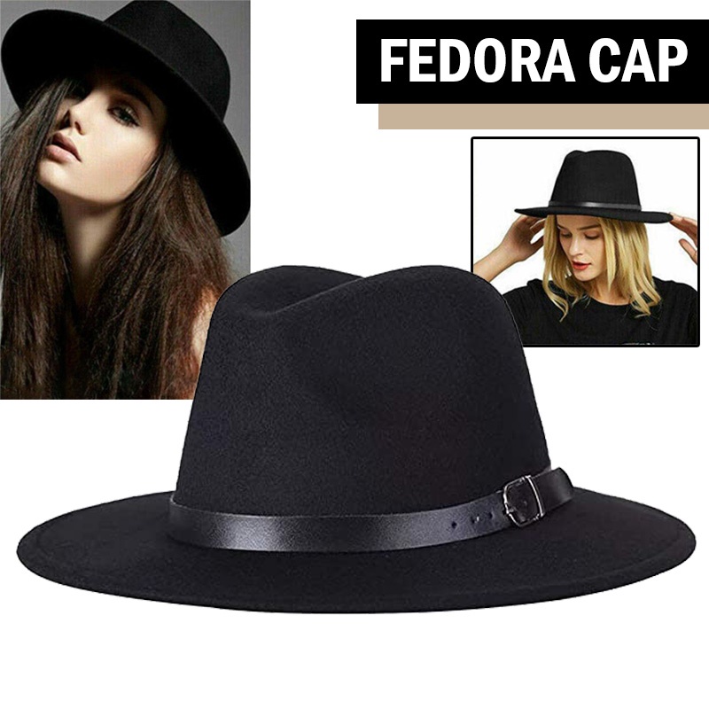 Topi Fedora Pria Wanita Dewasa Polos Laken Jazz Vintage Koboi Cap Hat Import Bulat Lebar Besar