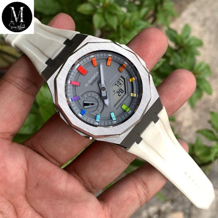 Casio G-Shock GA-2100 Original Rainbow Silver Ruber Green Gen5